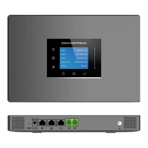 UCM6300A Grandstream Audio IP PBX appliance, 2x GbE PoE LAN/WAN, 1 Hot Standby port, 250 SIP users, 50 concurrent calls, UCM RC, 12V/1.5A PSU